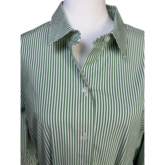 J Jill Wearever Collection Green & White Striped Button-Up Shirt Dress Belt NWT - Picture 5 of 10